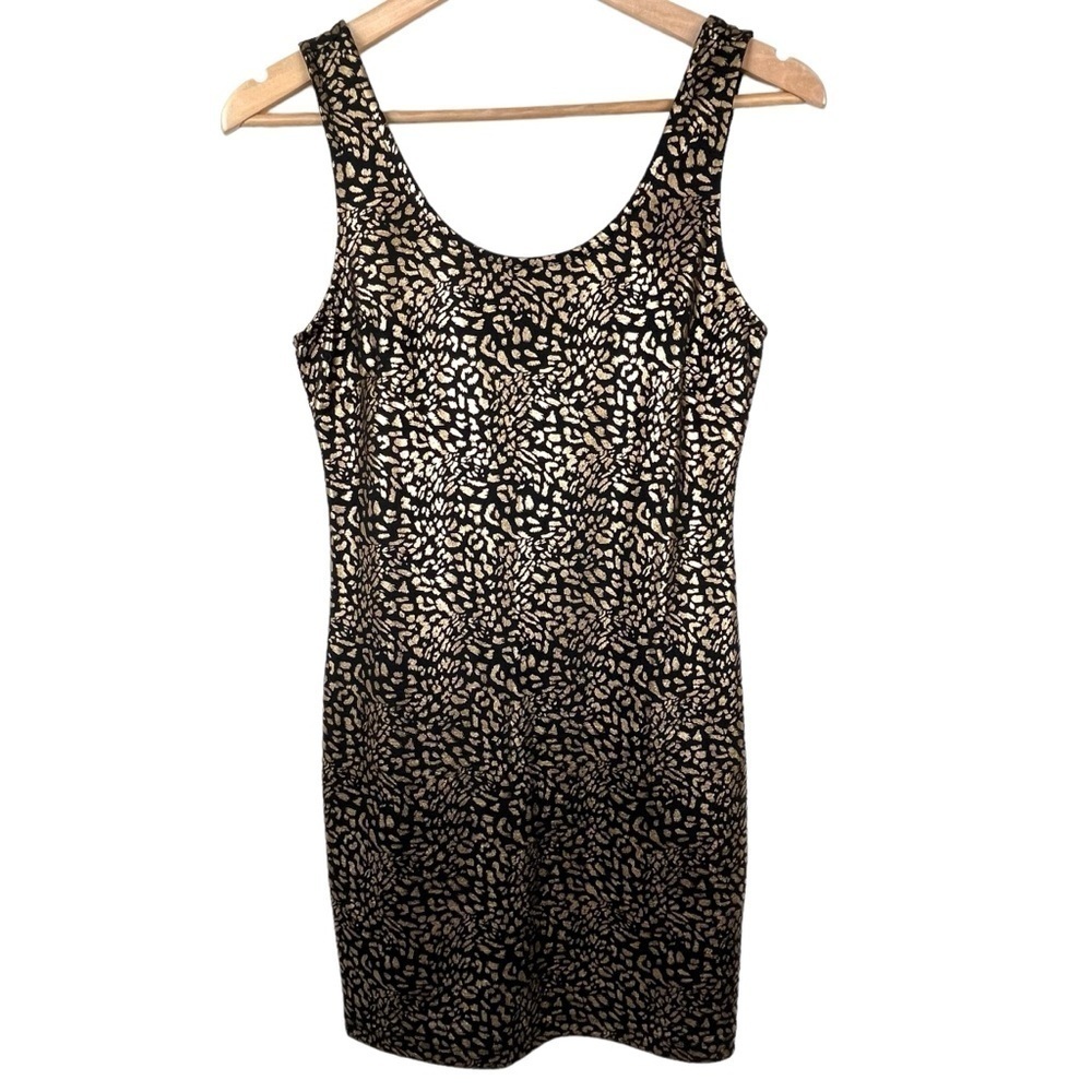 Forever 21 Black & Metallic Gold Animal Print Bodycon Mini Dress Size Medium